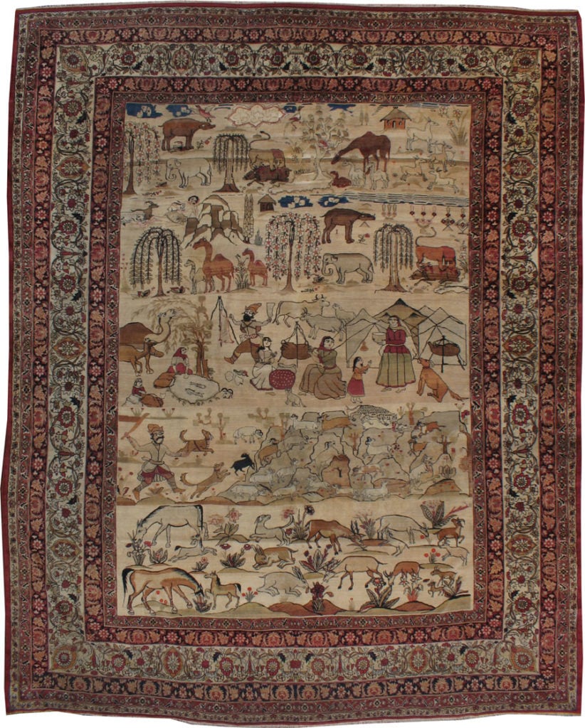 Antique Persian Lavar Kerman Pictorial Carpet, 21439